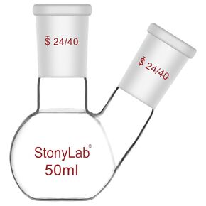 stonylab Flat Bottom Flask FBF, Heavy Wall 2-Neck Lab Flask Borosilicate Glass Flat Bottom Boiling Flask with 24/40 Standard Joint, 2000 ml (2 L)