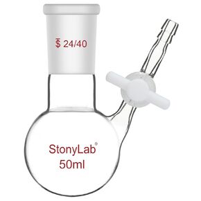 stonylab Reaction Flask, Borosilicate Glass Single-Neck Reaction Flask with 24/40 Joint and PTFE Stopcock Valve Round Bottom Flask, 500 ml