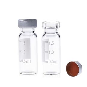 2ML Autosampler Vial, Clear 11mm Wide Opening Crimp Top Vial, GC vial with Graduation, 11mm Aluminum Silver Crimp Seals &Septa, 100pcs