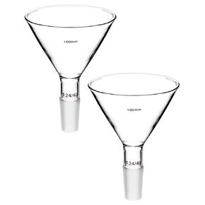 QWORK Glass Jointed Short Stem Powder Funnel Filter Funnel with 100mm Top O.D and 24/40 Inner Joint for lab, 2 Pack