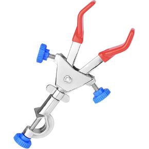 StonyLab 2 Prong Dual Adjust Swivel Clamp, Sturdy 2 Prong Double Adjust Multipurpose 360 Degree Swivel Rubber Coated Clamp with Boss Head for Laboratory Use