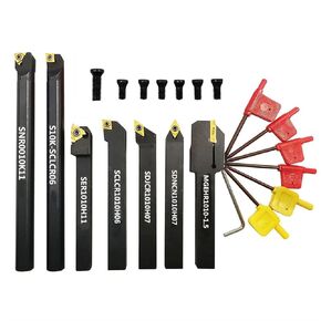 3/8" 10mm Shank Indexable Carbide Lathe Turning Tool Holder Set Cutting Tools for Turning Grooving Threading Boring Bar with Carbide Turning Insert MGMN150-G CCMT21.51 DCMT21.51 11ER 11IR