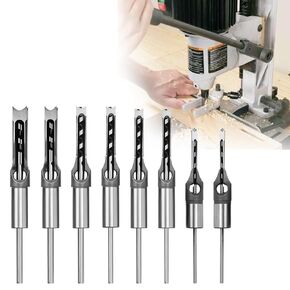 Woodworking Square Hole Drill Bits, HSS Woodworking Square Mortise Drill Bit Wood Mortising Chisel Set Woodworker Hole Saw Power Tool Kits, 1/4, 5/16, 3/8, 2/5, 1/2, 9/16, 5/8inch，7pcs