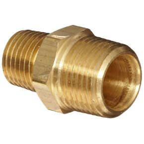 Anderson Metals 56123-0804 Brass Pipe Fitting, Reducing Hex Nipple, 1/2" Male Pipe x 1/4" Male Pipe