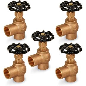 Midline Valve 96343-5 Globe Style Angle Stop Valve, Lead-Free 1/2 in. Sweat Connections, Brass (5 Pack)