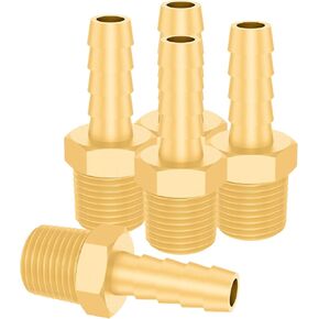 SDTC Tech 10-Pack Brass Air Hose Barb Fittings, 1/4 Inch Barb x 1/4 Inch NPT Male Hose to Pipe Adapter, 1/4" Air Hose Repair Barb Fitting Kit