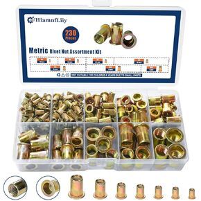 230 Pack SAE Rivet Nut Assortment Kit,8-32 10-24 1/4"-20 5/16"-18 3/8"-16 1/2"-13 Assorted UNC Flat Head Rivnut Sets,Zinc Plated Finish Carbon Steel Nutsert
