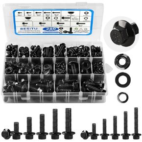 M6 Bolt Assortment Kit, 510Pcs M6 x 10/12/14/16/20/25/30/35mm Button Head Hex Socket Cap Screws Bolts Nuts Washer Assortment Kit 12.9 Grade Alloy Steel Black Galvanized