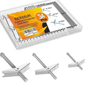 Toggle Bolts, 34 Pcs Wall Anchor, 1/4" 3/16" 1/8" Butterfly Drywall Anchors, Heavy Duty Metal Screws for Hollow Wall Ceiling Sheetrock, Taquetes Para Drywall