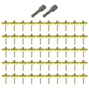 50Pcs Fence Nails Galvanized -2 Auxiliary Nails ，Rust Proof&Reusable Fencing Staples for Wire Mesh and Woven Fencing, Fence Staple Fasteners Nails with Power Drill for Fast Install.