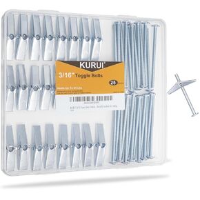 KURUI 1/8 Heavy Duty Hollow Wall Anchors for Drywall, 48Pcs Toggle Bolts and Wing Nut Kit, Metal Drywall Anchors and Screws Kit, Butterfly Anchors for Ceiling