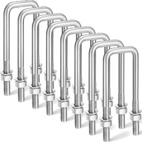 8 Set 304 Stainless Steel Square U Bolt 1/2''D x 2-1/16" W x 6-5/16" L Boat Trailer with Washers and Nuts Utility Trailer Parts Trailer U Bolts for Sailboat Trailer, Automobiles Accessories