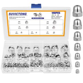 140 Pcs 304 Stainless Steel Acorn Dome Cap Head Hex Nuts Assortment Kit, including M3 M4 M5 M6 M8 M10 M12 7sizes, UNC Cap Nuts,Dome Head Hex Nuts dust-proof and waterproof for Outdoor Indoor