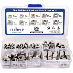 304 Stainless Steel Machine Square Screw Nuts 304 Square Nuts Metric Assortment Kit Nut 139Pcs
