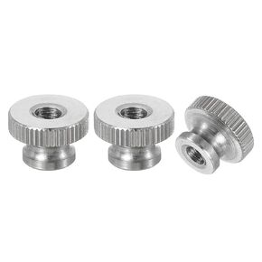 uxcell Knurled Thumb Nuts, 5Pcs M4 x D12mm x H8mm Stainless Steel Round Knobs Fasteners Through Hole Hand Screw Nut Silver for 3D Printer Parts, Machine Tools