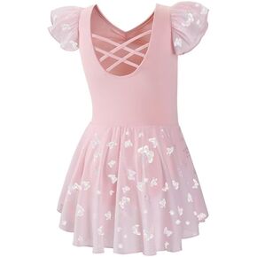 DIPUG Ballet Leotards for Girls with Skirt Shiny Toddler Dance Leotard Butterfly