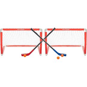 Road Warrior 36" Street Hockey Fold n' Goal Hockey Combo - 2 Folding Goal Hockey Net, 2 Hockey Sticks, 3 Steet Hockey Balls, Drawstring Carrying Storage Bag