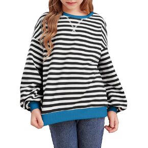 blibean Girls Cotton Long Sleeve Sweathirts Striped Color Block Tops Size 6-15 Years