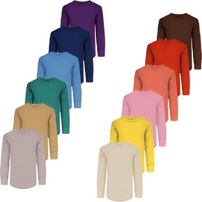 Girls Long Sleeve Performance Tops | All Season Natural Cotton Stretch Color Shirts | Multi Packs Colors