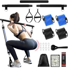 Multifunctional Pilates Bar Kit with Adjustable Resistance Bands, Heavy-Duty Metal Buckle, Portable Home Gym Equipment for Full Body Workouts – Ideal for Women’s Pilates and Yoga Training in Kuwait