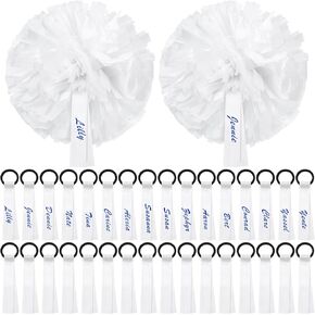 XunYee 48 Pcs Cheerleader Pom Poms Name Tag Gear Tags for Backpack Cheer Team Gift Cheer Camp Pom Tags Tie Ribbon Baton Personalized Travel Suitcases Labels