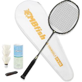 Badminton Racket Set with 1 Carbon Fiber Racquet 5U, 3 Shuttlecocks, 2 Replacement Grip Tapes and 1 Badminton Bag - Perfect for Outdoor Games and Gym