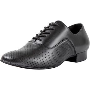 Linodes Breathable Men's Latin Dance Shoes 1 Inch Leather Sole Ballroom Salsa Tango Waltz Character Shoe