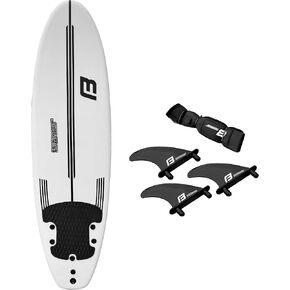 7’ FLOWBOARD Surfboard Softboard Foam - Include (3) Fins 6’ Foot Leash and (2) Wood Stringers Inside Board - Kids and Adults Beginner Intermediate 6 Foot and Comes with High Performance Traction Pad