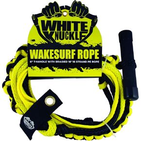 White Knuckle Wakesurfing Rope, 16ft, 1700lb Breaking Capacity, 16 Strands, 6" Rubber T-Handle, Ideal for All Skill Levels