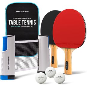 PRO SPIN All-in-One Portable Ping Pong Paddles Set | Table Tennis Set with Retractable Ping Pong Net (Up to 72" Wide) | Premium Paddles, 3-Star Balls | Storage Case | Family Fun | Gift