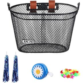Zacro Kids Bike Basket, Upgraded Bicycle Baskets for Boys and Girls, Toddler Bike Basket with Bike Bell, Bike Streamers Decoration Accessories Set, Children's Bike Basket Fit for Kids Bike Scooter