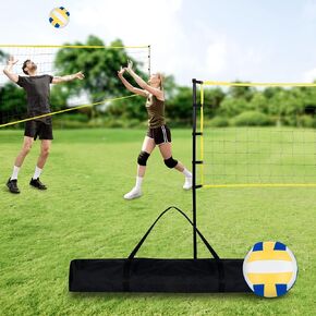 Heavy Duty Volleyball Net Set - Official Size Portable Volleyball Net for Backyard - Volleyball & Carrying Bag Included