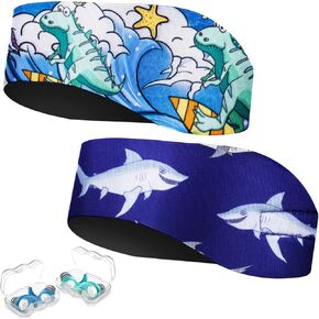 Swimming Headband for Kids - 2 Pairs Waterproof Ear plugs & Adjustable Swim Ear Band,Keep Water Out and Hold Earplugs in - Water Headband for Surfing, Diving, Pool, Showering, and Water Sports