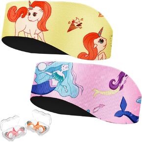 Swimming Headband for Kids - 2 Pairs Waterproof Ear plugs & Adjustable Swim Ear Band,Keep Water Out and Hold Earplugs in - Water Headband for Surfing, Diving, Pool, Showering, and Water Sports