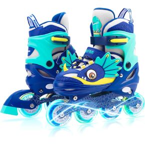 Dino Kids Inline Skates for Boys Girls,WESKIFAN Dinosaur Blades Skates with Shiny Light up Wheels&Adjustable Ages 6-8-12 Year Old, Men Roller Skates for Birthday Xmas Gifts Toys, Patines Para Niñas