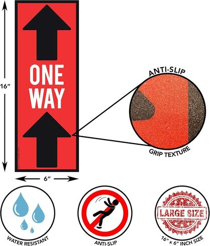 ÉLAN 10 Pack of 16" X 6" Rectangle One Way Social Distancing Floor Decals | Bonus Squeegee Tool & Measuring Tape | Anti-Slip Vinyl Directional Safety Sign Heavy Duty in Saudi Arabia