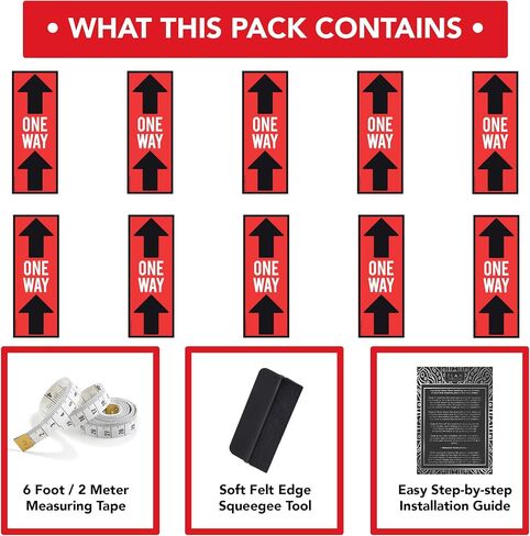 ÉLAN 10 Pack of 16" X 6" Rectangle One Way Social Distancing Floor Decals | Bonus Squeegee Tool & Measuring Tape | Anti-Slip Vinyl Directional Safety Sign Heavy Duty in Saudi Arabia