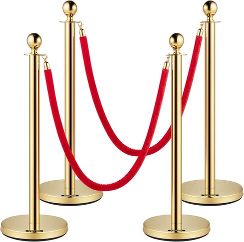 VEVOR Stanchions and Velvet Ropes 4Pcs, Solid Base with Stainless Steel Post, 5ft Red Velvet Ropes and Posts, Crowd Control Barriers Gold Stanchions, Red Carpet Runner Poles for Party Supplies in Saudi Arabia