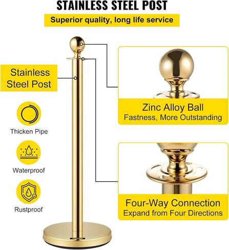 VEVOR Stanchions and Velvet Ropes 4Pcs, Solid Base with Stainless Steel Post, 5ft Red Velvet Ropes and Posts, Crowd Control Barriers Gold Stanchions, Red Carpet Runner Poles for Party Supplies in Saudi Arabia