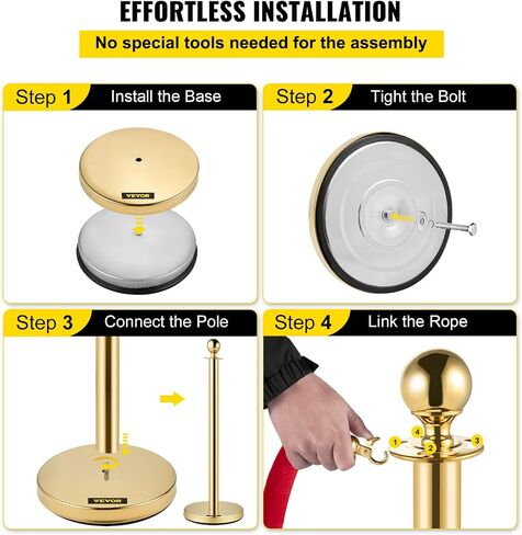 VEVOR Stanchions and Velvet Ropes 4Pcs, Solid Base with Stainless Steel Post, 5ft Red Velvet Ropes and Posts, Crowd Control Barriers Gold Stanchions, Red Carpet Runner Poles for Party Supplies in Saudi Arabia