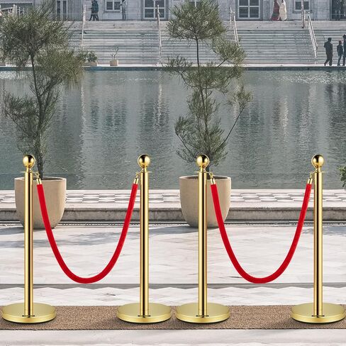 VEVOR Stanchions and Velvet Ropes 4Pcs, Solid Base with Stainless Steel Post, 5ft Red Velvet Ropes and Posts, Crowd Control Barriers Gold Stanchions, Red Carpet Runner Poles for Party Supplies in Saudi Arabia