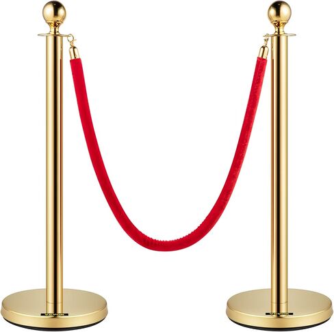 VEVOR Stanchions and Velvet Ropes 4Pcs, Solid Base with Stainless Steel Post, 5ft Red Velvet Ropes and Posts, Crowd Control Barriers Gold Stanchions, Red Carpet Runner Poles for Party Supplies in Saudi Arabia