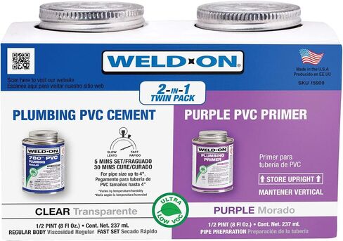 Weld-On 15900 Twin Pack 780 PVC Regular-Bodied Plumbing Solvent Cement and Purple Plumbing Primer in Kuwait