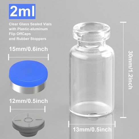 2ml Sealed Vials with Self Healing Injection Port and Plastic-Aluminum Flip Caps,Glass Empty Vials for Injection 10 Pack in Kuwait