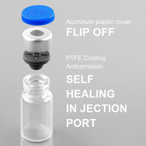 2ml Sealed Vials with Self Healing Injection Port and Plastic-Aluminum Flip Caps,Glass Empty Vials for Injection 10 Pack in Kuwait