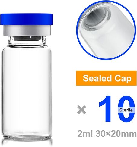 2ml Sealed Vials with Self Healing Injection Port and Plastic-Aluminum Flip Caps,Glass Empty Vials for Injection 10 Pack in Kuwait