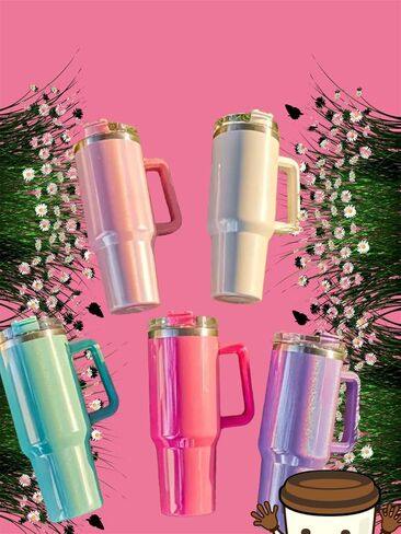 Stainless steel thermal bottle with handle and straw lid, vacuum jars for hot and cold coffee, car travel mug, 40OZ, 1200ML in Saudi Arabia