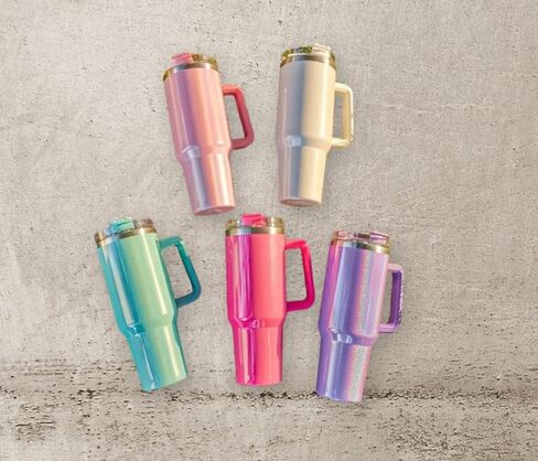 Stainless steel thermal bottle with handle and straw lid, vacuum jars for hot and cold coffee, car travel mug, 40OZ, 1200ML in Saudi Arabia