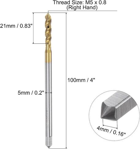 uxcell Metric Spiral Flute Taps, M5 x 0.8 H2 Thread 100mm Extra Long Screw Threading Tap, Titanium Coated Machine Tapping Tools for Machinist Repair in Saudi Arabia