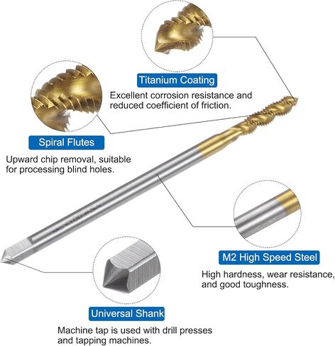 uxcell Metric Spiral Flute Taps, M5 x 0.8 H2 Thread 100mm Extra Long Screw Threading Tap, Titanium Coated Machine Tapping Tools for Machinist Repair in Saudi Arabia